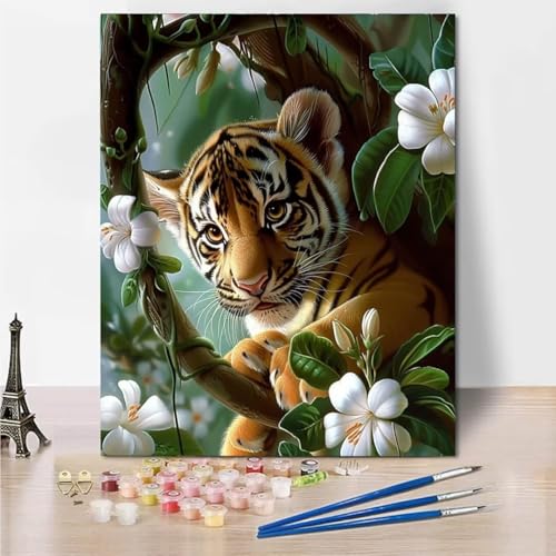 Malen Nach Zahlen Kinder ab 7 8 9 10 Jahre Mädchen, 40x50cm Malen Nach Zahlen Erwachsene Malen-Nach-Zahlen Kinder Kreatives für Mädchen 8 Jahre Geschenkideen Malen Nach Zahlen Plant Tiger 6212-T von RNXAOPEN