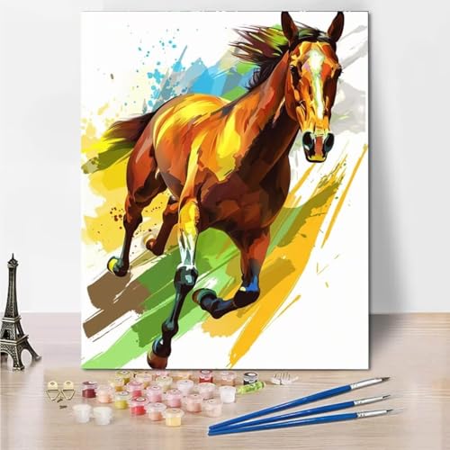 RNXAOPEN DIY Malen Nach Zahlen Erwachsene Animal Horse Erwachsene Malen Nach Zahlen Kits auf Leinwand, Malen Nach Zahlen Kunsthandwerk Geschenk für Home Wall Deco 40x50cm rahmenlos 5232-S von RNXAOPEN