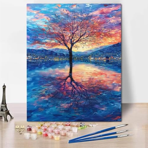 RNXAOPEN DIY Malen Nach Zahlen Erwachsene Autumn Tree Erwachsene Malen Nach Zahlen Kits auf Leinwand, Malen Nach Zahlen Kunsthandwerk Geschenk für Home Wall Deco 30x40cm rahmenlos 4272-D von RNXAOPEN