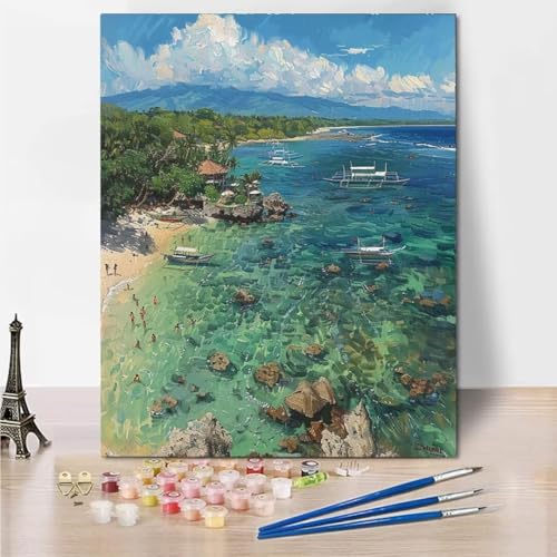 RNXAOPEN DIY Malen Nach Zahlen Erwachsene Beach Sea Erwachsene Malen Nach Zahlen Kits auf Leinwand, Malen Nach Zahlen Kunsthandwerk Geschenk für Home Wall Deco 100x130cm rahmenlos 4872-3 von RNXAOPEN