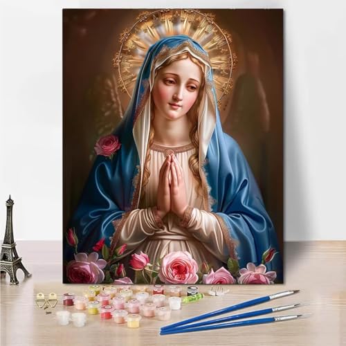 RNXAOPEN DIY Malen Nach Zahlen Erwachsene Maria Woman Erwachsene Malen Nach Zahlen Kits auf Leinwand, Malen Nach Zahlen Kunsthandwerk Geschenk für Home Wall Deco 60x80cm rahmenlos 7152-D von RNXAOPEN