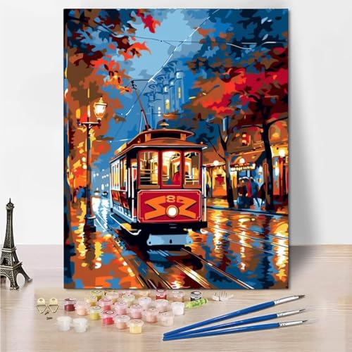 RNXAOPEN Malen Nach Zahlen, Autumn Tram Malen Nach Zahlen Erwachsene, Malen Nach Zahlen Kits für Anfänger, Zuhause Wanddekoration 100x130cm 4424-2 von RNXAOPEN