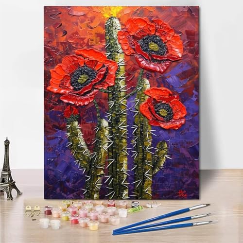 RNXAOPEN Malen Nach Zahlen, Flower Cactus Malen Nach Zahlen Erwachsene, Malen Nach Zahlen Kits für Anfänger, Zuhause Wanddekoration 30x40cm 4944-M von RNXAOPEN