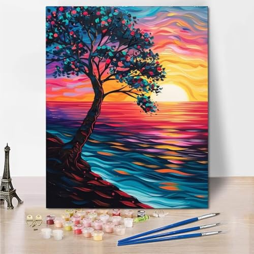 RNXAOPEN Malen Nach Zahlen, Sunset Tree Malen Nach Zahlen Erwachsene, Malen Nach Zahlen Kits für Anfänger, Zuhause Wanddekoration 100x130cm 5544-2 von RNXAOPEN