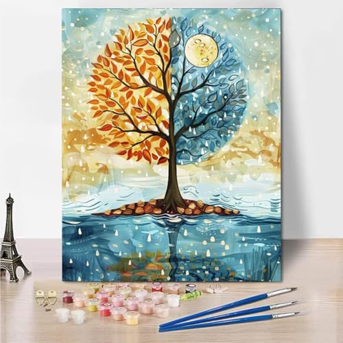 RNXAOPEN Malen Nach Zahlen, Tree Of Life Lake Malen Nach Zahlen Erwachsene, Malen Nach Zahlen Kits für Anfänger, Zuhause Wanddekoration 30x40cm 4384-1 von RNXAOPEN