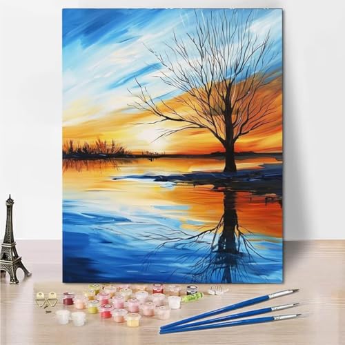 RNXAOPEN Malen Nach Zahlen Bastelset Erwachsene ab Jahre Mädchen und Junge, Malen Nach Zahlen für Kinder Pinsel und Acrylfarben, 100x130cm Bastelset Erwachsene Frauen Lake Tree 5614-0 von RNXAOPEN