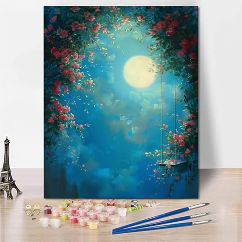 RNXAOPEN Malen Nach Zahlen Bastelset Erwachsene ab Jahre Mädchen und Junge, Malen Nach Zahlen für Kinder Pinsel und Acrylfarben, 100x130cm Bastelset Erwachsene Frauen Plant Full Moon 4214-1 von RNXAOPEN