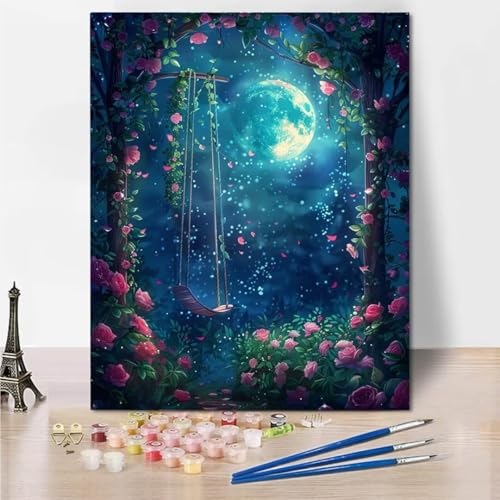 RNXAOPEN Malen Nach Zahlen Bastelset Erwachsene ab Jahre Mädchen und Junge, Malen Nach Zahlen für Kinder Pinsel und Acrylfarben, 30x40cm Bastelset Erwachsene Frauen Starry Sky Flower 4174-V von RNXAOPEN