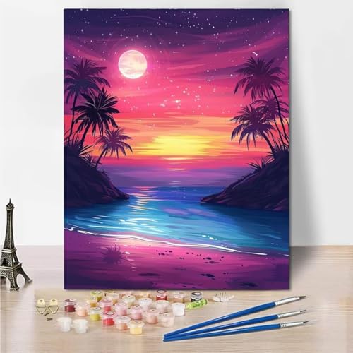 RNXAOPEN Malen Nach Zahlen Bastelset Erwachsene ab Jahre Mädchen und Junge, Malen Nach Zahlen für Kinder Pinsel und Acrylfarben, 50x65cm Bastelset Erwachsene Frauen Starry Sky Sea 5814-6 von RNXAOPEN