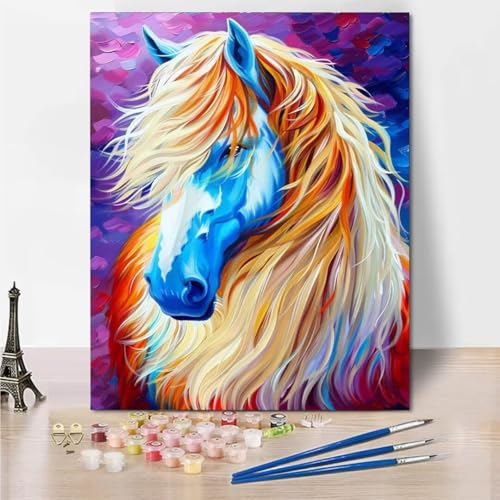 RNXAOPEN Malen Nach Zahlen Bastelset Erwachsene ab Jahre Mädchen und Junge, Malen Nach Zahlen für Kinder Pinsel und Acrylfarben, 60x80cm Bastelset Erwachsene Frauen Animal Horse 5654-Z von RNXAOPEN