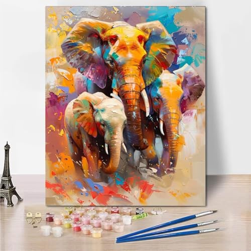 RNXAOPEN Malen Nach Zahlen - Digitale Malerei für Erwachsene Color Elephant - Bilder malen für Erwachsene, inklusive Pinsel und Acrylfarben, 70x95cm 5949-O von RNXAOPEN