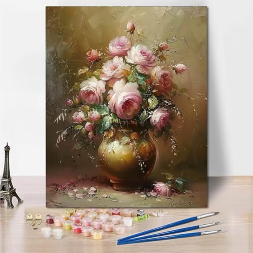 RNXAOPEN Malen Nach Zahlen - Digitale Malerei für Erwachsene Rose Vase - Bilder malen für Erwachsene, inklusive Pinsel und Acrylfarben, 40x50cm 4469-5 von RNXAOPEN