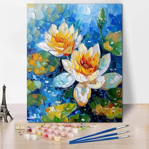 RNXAOPEN Malen Nach Zahlen Erwachsene, Abstract Lotus Landschaft Mit Knitterfreie Leinwand, Pinsels Und Acrylfarbe - Diy Handgemalt öLgemäLde Kit Als Geschenk 40x50cm 8256-B von RNXAOPEN