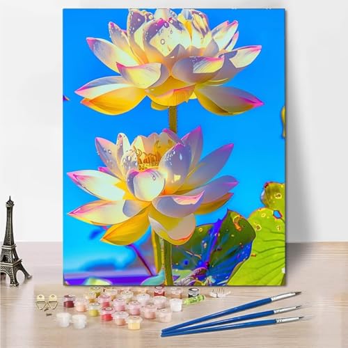 RNXAOPEN Malen Nach Zahlen Erwachsene, Bastelset für Erwachsene Malen Nach Zahlen Flower Lotus mit Pinseln Acrylpigment für Kinder und Anfänger 40x50cm 8270-6 von RNXAOPEN