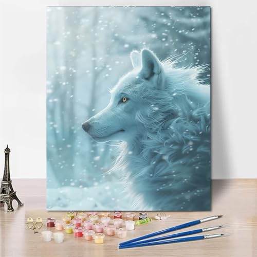 RNXAOPEN Malen Nach Zahlen Erwachsene, Bastelset für Erwachsene Malen Nach Zahlen Winter Wolf mit Pinseln Acrylpigment für Kinder und Anfänger 70x95cm 4710-F von RNXAOPEN