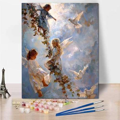 RNXAOPEN Malen Nach Zahlen Erwachsene, Bird Angel DIY Handgemalt Ölgemälde Kit für Anfänger und Erwachsene Mit 3-Pinseln und Acrylfarbe, Ohne Rahmen 30x40cm 8178-T von RNXAOPEN