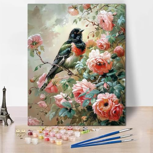 RNXAOPEN Malen Nach Zahlen Erwachsene, Black Bird Landschaft Mit Knitterfreie Leinwand, Pinsels Und Acrylfarbe - Diy Handgemalt öLgemäLde Kit Als Geschenk 50x65cm 5856-5 von RNXAOPEN