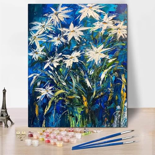 RNXAOPEN Malen Nach Zahlen Erwachsene, Blue Flower Landschaft Mit Knitterfreie Leinwand, Pinsels Und Acrylfarbe - Diy Handgemalt öLgemäLde Kit Als Geschenk 30x40cm 4776-C von RNXAOPEN