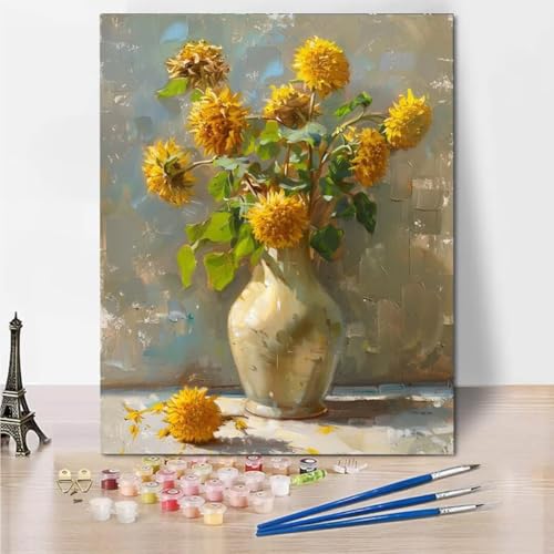 RNXAOPEN Malen Nach Zahlen Erwachsene, Chrysanthemum Vase Landschaft Mit Knitterfreie Leinwand, Pinsels Und Acrylfarbe - Diy Handgemalt öLgemäLde Kit Als Geschenk 30x40cm 4496-X von RNXAOPEN