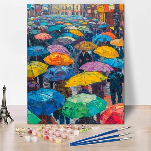 RNXAOPEN Malen Nach Zahlen Erwachsene, Colorful Umbrella DIY Handgemalt Ölgemälde Kit für Anfänger und Erwachsene Mit 3-Pinseln und Acrylfarbe, Ohne Rahmen 40x50cm 6058-D von RNXAOPEN