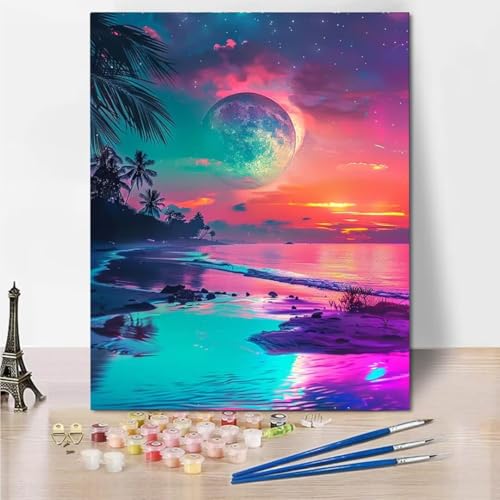 RNXAOPEN Malen Nach Zahlen Erwachsene, DIY Handgemalt Ölgemälde Kit für Anfänger und Erwachsene Mit 3-Pinseln und Acrylfarbe, Starry Sky Lake Ohne Rahmen 100x130cm 5999-0 von RNXAOPEN