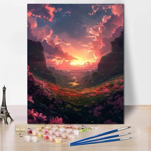 RNXAOPEN Malen Nach Zahlen Erwachsene, DIY Handgemalt Ölgemälde Kit für Anfänger und Erwachsene Mit 3-Pinseln und Acrylfarbe, Sunset Flower Ohne Rahmen 30x40cm 6799-J von RNXAOPEN