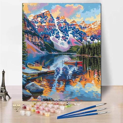 RNXAOPEN Malen Nach Zahlen Erwachsene, DIY Lake Mountain Ölgemälde Leinwand Set mit Pinsel und Acrylpigment für Frauen Home Deko Geburtstag Weihnachten Geschenk - 60x80cm 5087-6 von RNXAOPEN