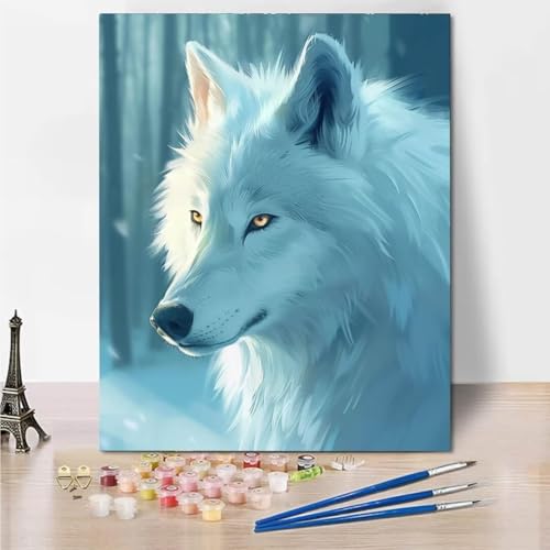 RNXAOPEN Malen Nach Zahlen Erwachsene, DIY Ölgemälde Leinwand Set mit Pinsels und Farbe, White Wolf als Geburtstag Weihnachten Geschenk für Frauen Home Deko 100x130cm, Ohne Rahmen 4718-2 von RNXAOPEN