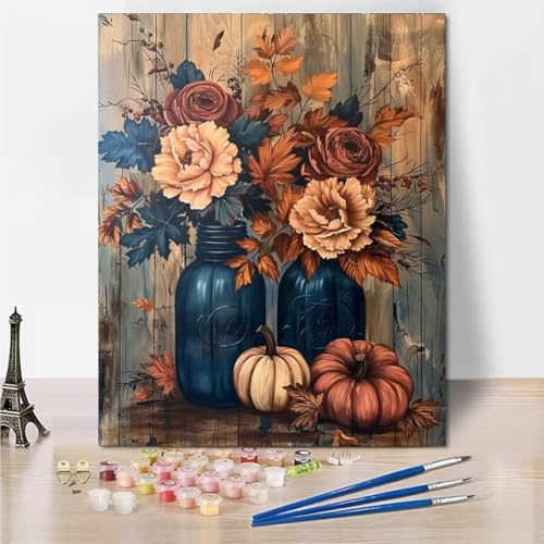 RNXAOPEN Malen Nach Zahlen Erwachsene, DIY Retro Pumpkin Handgemalt Ölgemälde Leinwand Kits, Anfänger Paint by Numbers Malen Nach Zahlen zur Heimdekoration, Kein Rahmen 30x40cm 4566-R von RNXAOPEN