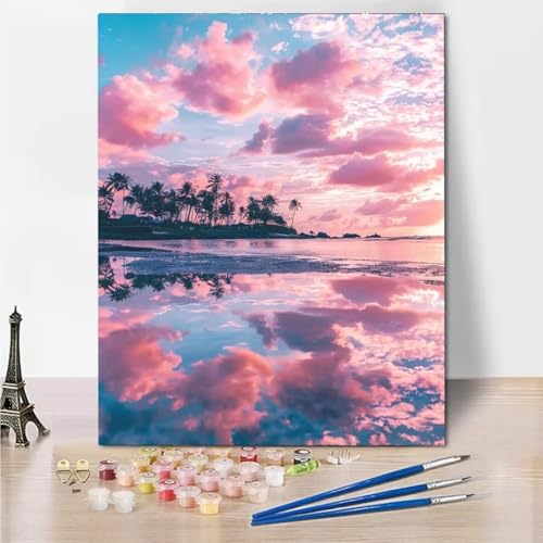 RNXAOPEN Malen Nach Zahlen Erwachsene, DIY Sky Lake Ölgemälde Leinwand Set mit Pinsel und Acrylpigment für Frauen Home Deko Geburtstag Weihnachten Geschenk - 70x95cm 5207-8 von RNXAOPEN