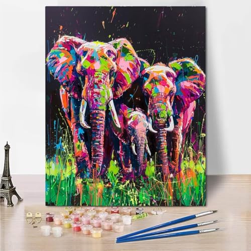 RNXAOPEN Malen Nach Zahlen Erwachsene, Elephant Plant DIY Handgemalt Ölgemälde Kit für Anfänger und Erwachsene Mit 3-Pinseln und Acrylfarbe, Ohne Rahmen 30x40cm 5938-6 von RNXAOPEN