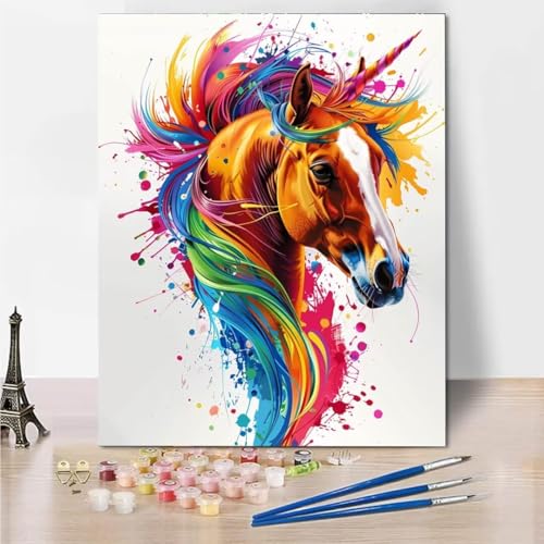 RNXAOPEN Malen Nach Zahlen Erwachsene, Graffiti Horse DIY Handgemalt Ölgemälde Kit für Anfänger und Erwachsene Mit 3-Pinseln und Acrylfarbe, Ohne Rahmen 40x50cm 5218-6 von RNXAOPEN