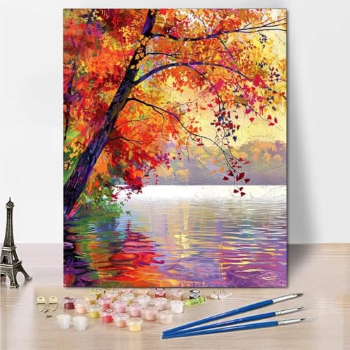 RNXAOPEN Malen Nach Zahlen Erwachsene, Malen Nach Zahlen Kinder Anfänger, Autumn Lake DIY Paint by Numbers Ölgemälde Leinwand Kit für Geschenke und Home Wand Dekor 60x80cm 5528-8 von RNXAOPEN