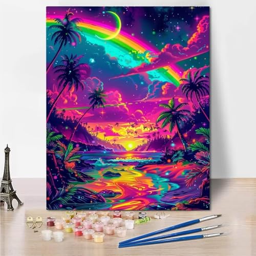 RNXAOPEN Malen Nach Zahlen Erwachsene, Malen Nach Zahlen Kinder Anfänger, Starry Sky Rainbow DIY Paint by Numbers Ölgemälde Leinwand Kit für Geschenke und Home Wand Dekor 30x40cm 6008-2 von RNXAOPEN