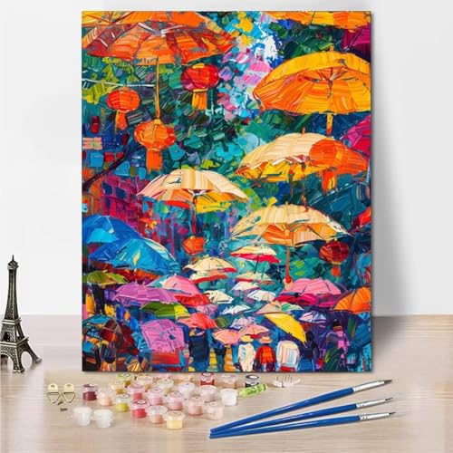 RNXAOPEN Malen Nach Zahlen Erwachsene, Paint by Numbers Malen Nach Zahlen, DIY Abstract Umbrella mit Pinseln und Acrylfarben Handgemalt Ölgemälde Leinwand für Home Decor, Ohne Rahmen 70x95cm 6075-W von RNXAOPEN