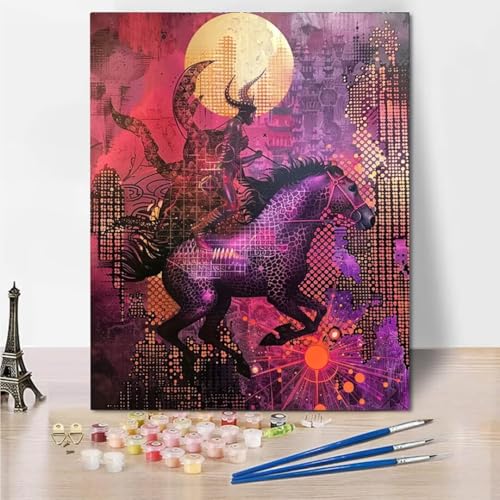 RNXAOPEN Malen Nach Zahlen Erwachsene, Paint by Numbers Malen Nach Zahlen, DIY Full Moon Horse mit Pinseln und Acrylfarben Handgemalt Ölgemälde Leinwand für Home Decor, Ohne Rahmen 100x130cm 5635-4 von RNXAOPEN