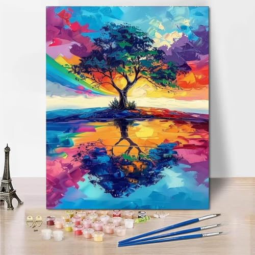 RNXAOPEN Malen Nach Zahlen Erwachsene, Paint by Numbers Malen Nach Zahlen, DIY Lake Sunset mit Pinseln und Acrylfarben Handgemalt Ölgemälde Leinwand für Home Decor, Ohne Rahmen 50x65cm 5555-4 von RNXAOPEN