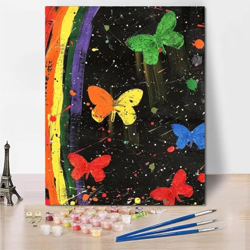 RNXAOPEN Malen Nach Zahlen Erwachsene, Paint by Numbers Malen Nach Zahlen, DIY Rainbow Butterfly mit Pinseln und Acrylfarben Handgemalt Ölgemälde Leinwand für Home Decor, Ohne Rahmen 70x95cm 5795-R von RNXAOPEN