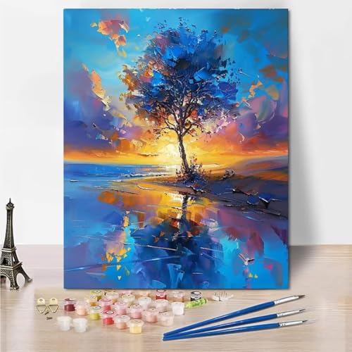 RNXAOPEN Malen Nach Zahlen Erwachsene, Paint by Numbers Malen Nach Zahlen, DIY Sunset Abstract mit Pinseln und Acrylfarben Handgemalt Ölgemälde Leinwand für Home Decor, Ohne Rahmen 30x40cm 5595-G von RNXAOPEN