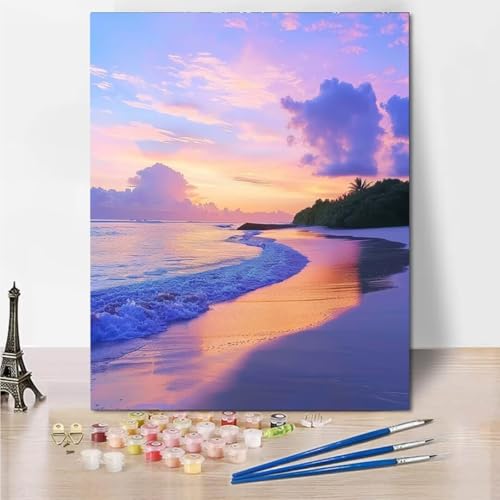 RNXAOPEN Malen Nach Zahlen Erwachsene, Paint by Numbers Malen Nach Zahlen Kinder Sunset Beach Anfänger, DIY Handgemalt Ölgemälde Leinwand für Home Décor, Ohne Rahmen 40x50cm 5197-L von RNXAOPEN