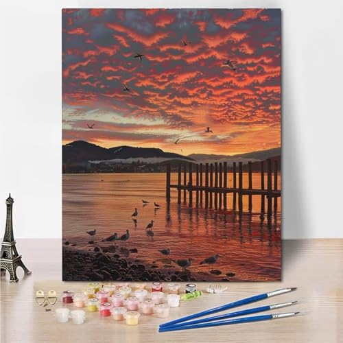 RNXAOPEN Malen Nach Zahlen Erwachsene, Paint by Numbers Malen Nach Zahlen Kinder Sunset Lake Anfänger, DIY Handgemalt Ölgemälde Leinwand für Home Décor, Ohne Rahmen 50x65cm 4757-6 von RNXAOPEN