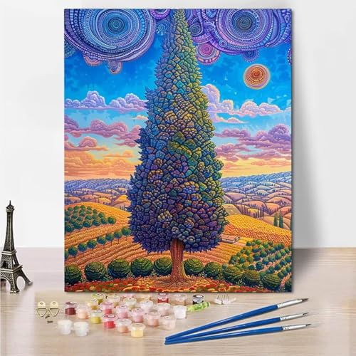 RNXAOPEN Malen Nach Zahlen Erwachsene, Plant Tree DIY Handgemalt Ölgemälde Kit für Anfänger und Erwachsene Mit 3-Pinseln und Acrylfarbe, Ohne Rahmen 50x65cm 4218-J von RNXAOPEN