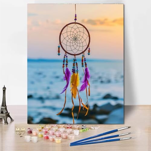 RNXAOPEN Malen Nach Zahlen Erwachsene, Sunset Dream Catcher DIY Handgemalt Ölgemälde Kit für Anfänger und Erwachsene Mit 3-Pinseln und Acrylfarbe, Ohne Rahmen 60x80cm 6298-9 von RNXAOPEN