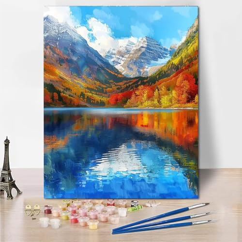 RNXAOPEN Malen Nach Zahlen Erwachsene,Bastelset für Erwachsene Malen Nach Zahlen 50x65cm Bastelset für erwachsene Frauen, Autumn Lake, Acrylfarben, Leinwand, Pinsel 4988-6 von RNXAOPEN