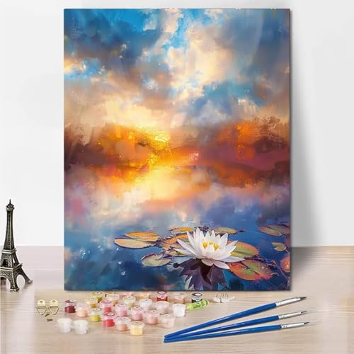 RNXAOPEN Malen Nach Zahlen Erwachsene,Bastelset für Erwachsene Malen Nach Zahlen 50x65cm Bastelset für erwachsene Frauen, Sunset Lake, Acrylfarben, Leinwand, Pinsel 6668-5 von RNXAOPEN