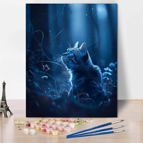 RNXAOPEN Malen Nach Zahlen Erwachsene Bastelset für Erwachsene Blue Cat, ohne Rahmen inklusive Pinsel und Acrylfarben - 60x80cm 5626-2 von RNXAOPEN