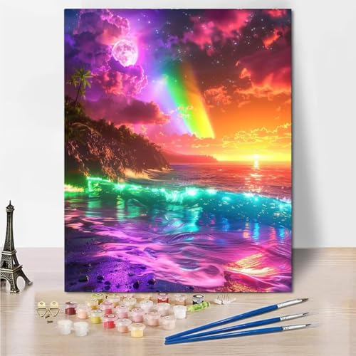 RNXAOPEN Malen Nach Zahlen Erwachsene Bastelset für Erwachsene Rainbow Sunset, ohne Rahmen inklusive Pinsel und Acrylfarben - 70x95cm 6026-3 von RNXAOPEN