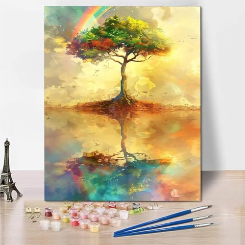 RNXAOPEN Malen Nach Zahlen Erwachsene Bastelset für Erwachsene Rainbow Tree, ohne Rahmen inklusive Pinsel und Acrylfarben - 30x40cm 5546-8 von RNXAOPEN