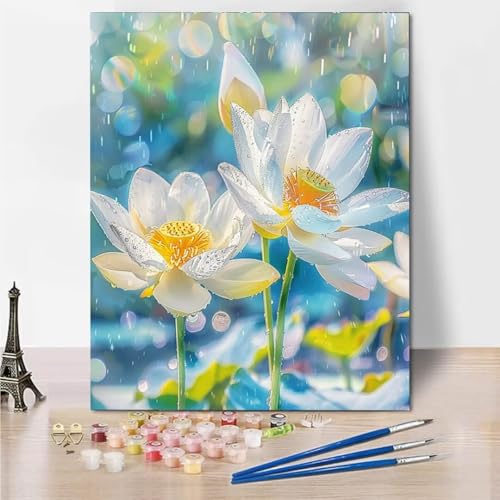 RNXAOPEN Malen Nach Zahlen Erwachsene Bastelset für Erwachsene White Lotus, ohne Rahmen inklusive Pinsel und Acrylfarben - 70x95cm 8266-9 von RNXAOPEN