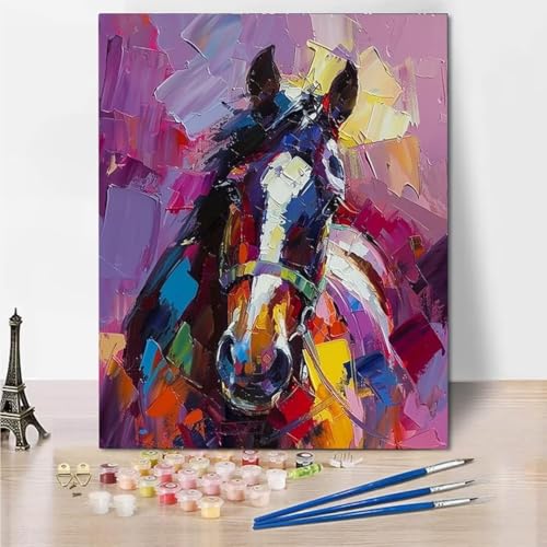 RNXAOPEN Malen Nach Zahlen Erwachsene Kind Malen Nach Zahlen Abstract Horse Faltenfreie Leinwand Acryl Pigment Home Deko Geburtstag Festival Geschenk 50x65cm 5667-Y von RNXAOPEN